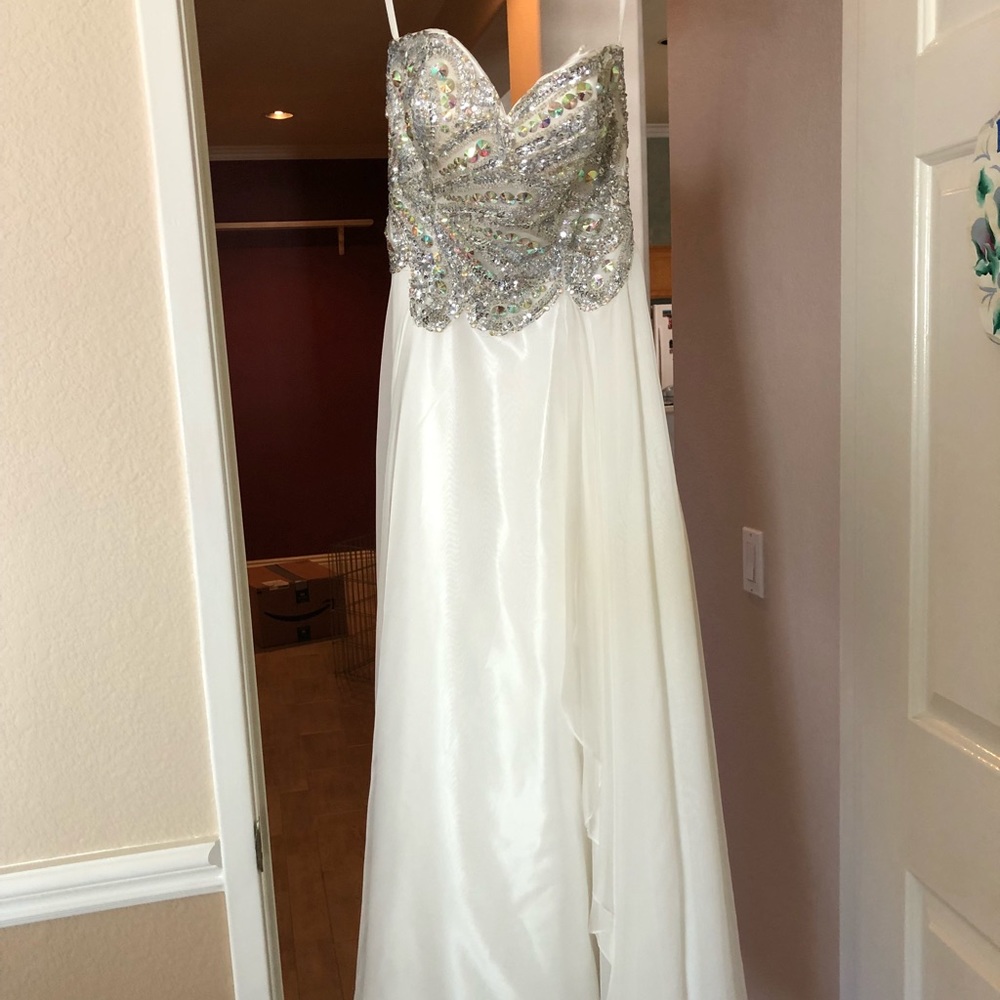 White with jeweled top prom dress